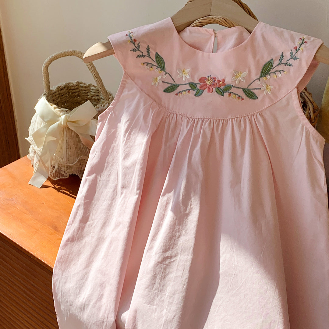 Pige Floral Broderet A-Linie Kjole Stilla
