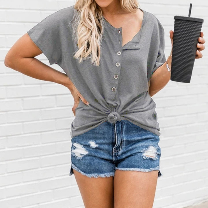 Dame Casual T-shirt med knude-detalje og praktiske knapper Stilla