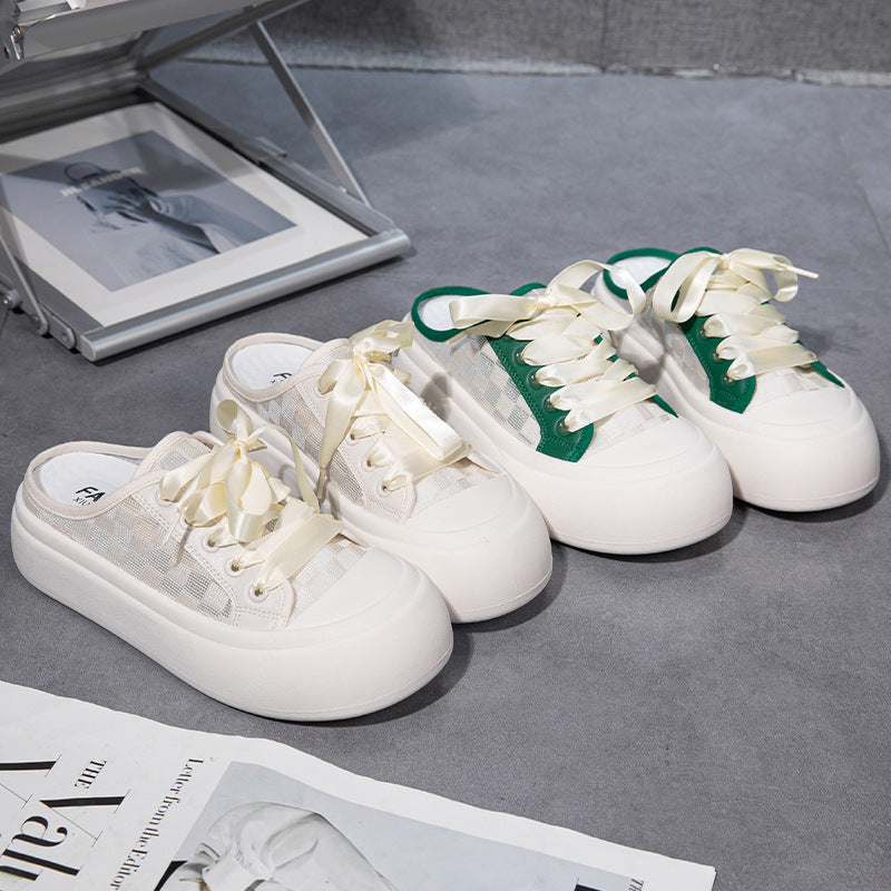 Dame Luftige Slip-On Sneakers med elegant Satin-snøresystem Stilla