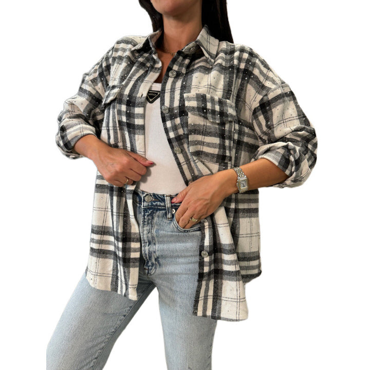 Dame flannel skjorte med ternet design og brystlomme Stilla
