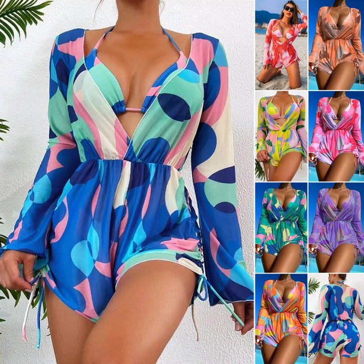 Femme Farverig Print Badedragt og Bikini Sæt Stilla
