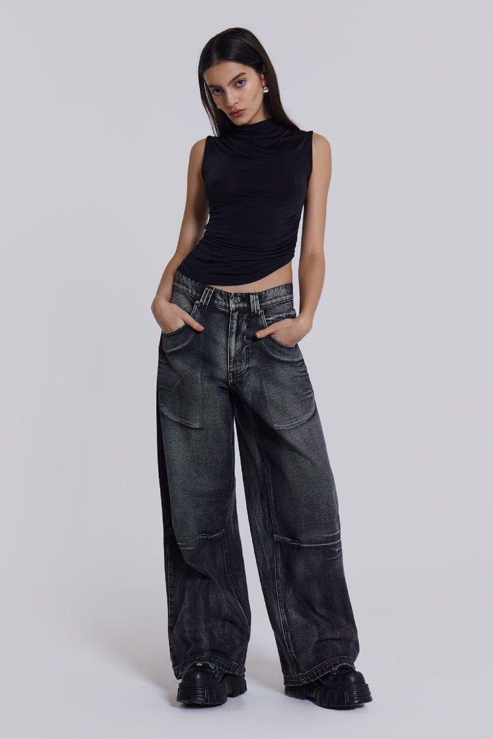 Dame brede jeans med kunstnerisk vinge-design og unikke detaljer Skovae