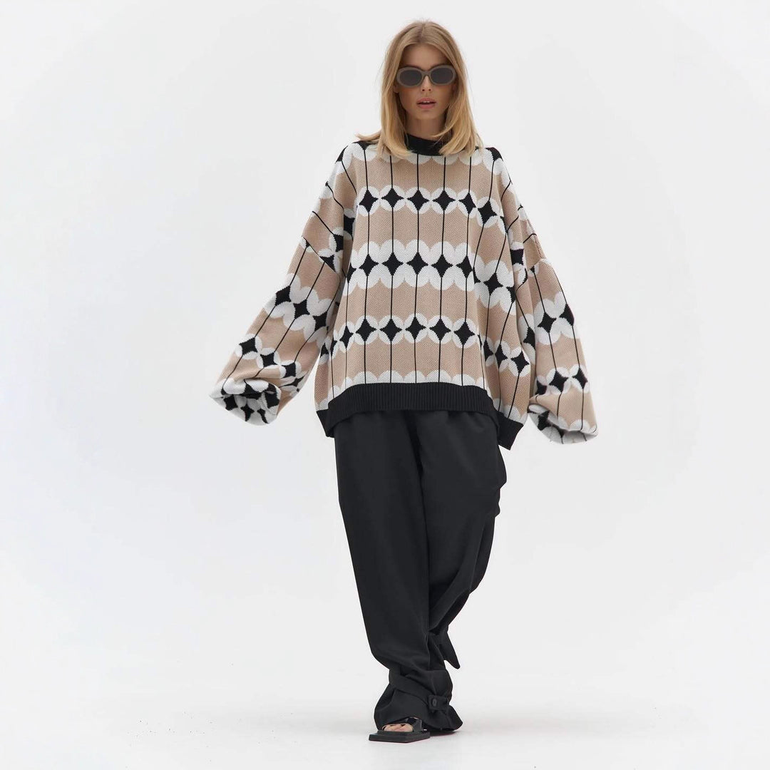 Kvindernes mønstrede oversized sweater med voluminøse ærmer og elastiske manchetter Stilla