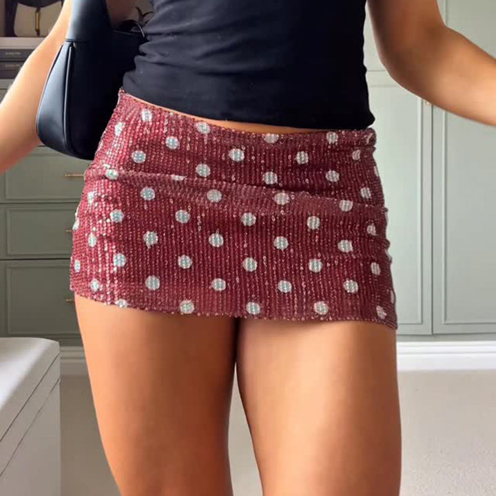 Dame mini skirt with sparkling polka dot pattern and elastic waistband Skovae