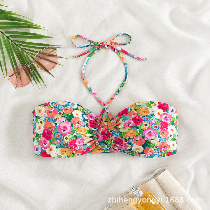 Dame bandeau-bikini med legende blomsterdesign Skovae