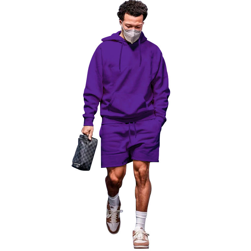 Herre afslappet hoodie- og shorts-sæt i åndbart materiale med praktiske lommer Stilla