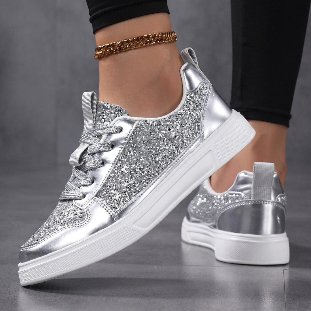 Dame nan Glitzer-fritidssneaker med metallic-detaljer, polstret indgang og skridsikker gummisål Skovae