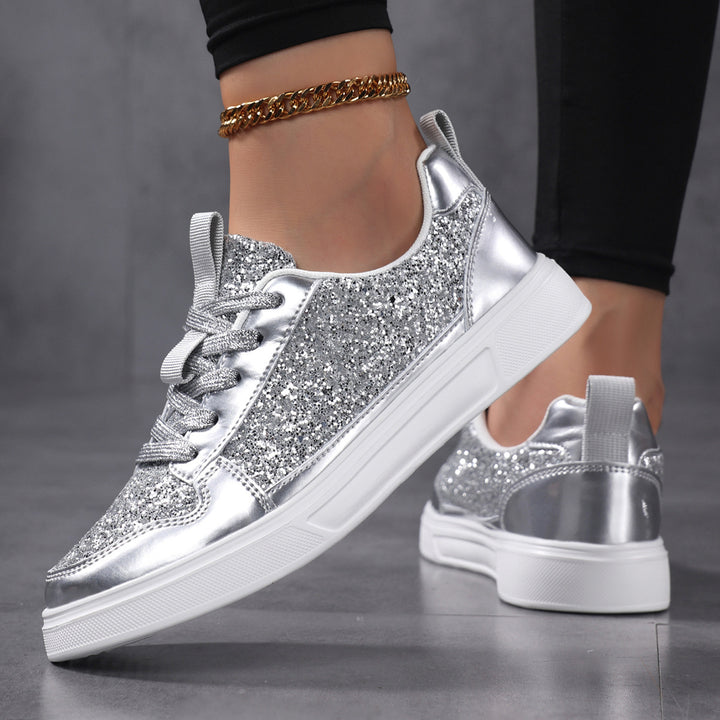 Dame nan Glitzer-fritidssneaker med metallic-detaljer, polstret indgang og skridsikker gummisål Skovae
