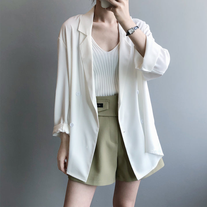 Dame elegant oversized blazer med dobbelt knaplukning og afslappet skæring Stilla
