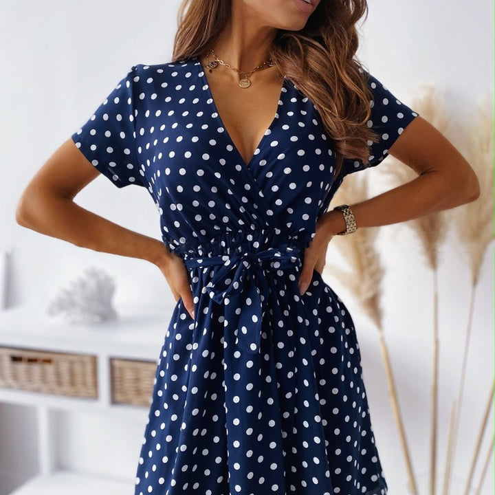 Dame Polka Dot A-linje Mini Kjole med Bindebælte Stilla