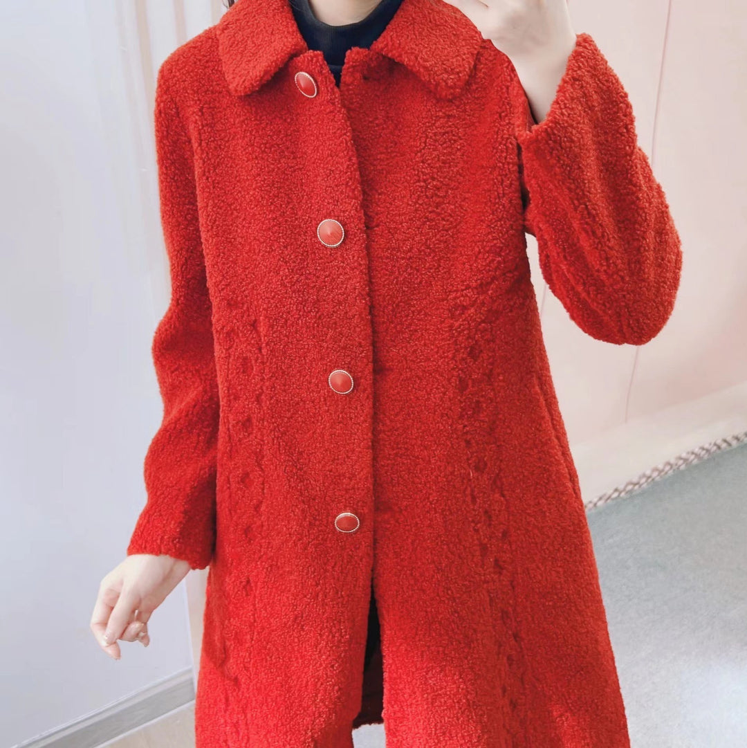 Dame Teddy-frakke med fashionable knapdetaljer og sidelommer Stilla