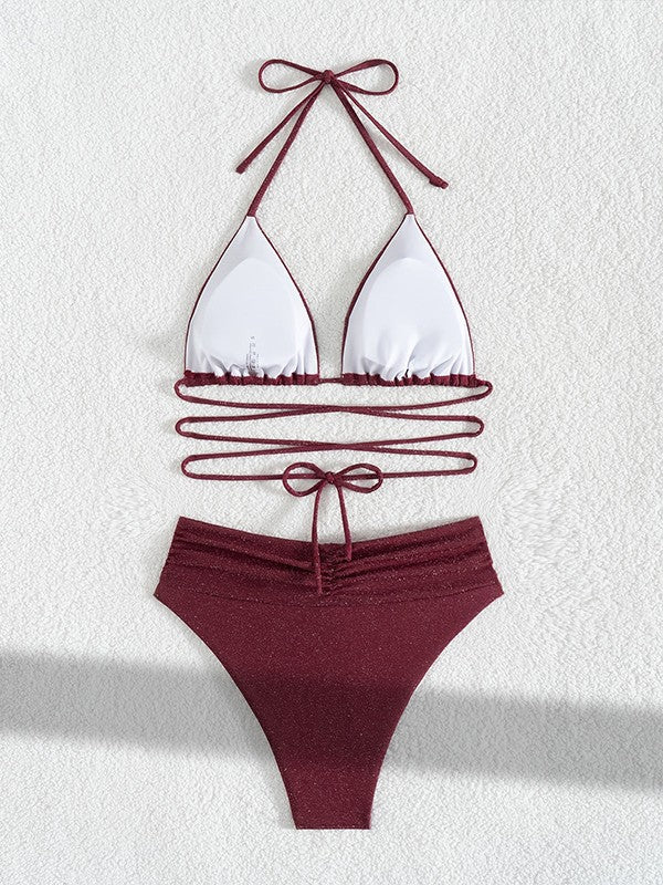 Dame Funklende Halterneck-Bikini-Sæt Stilla