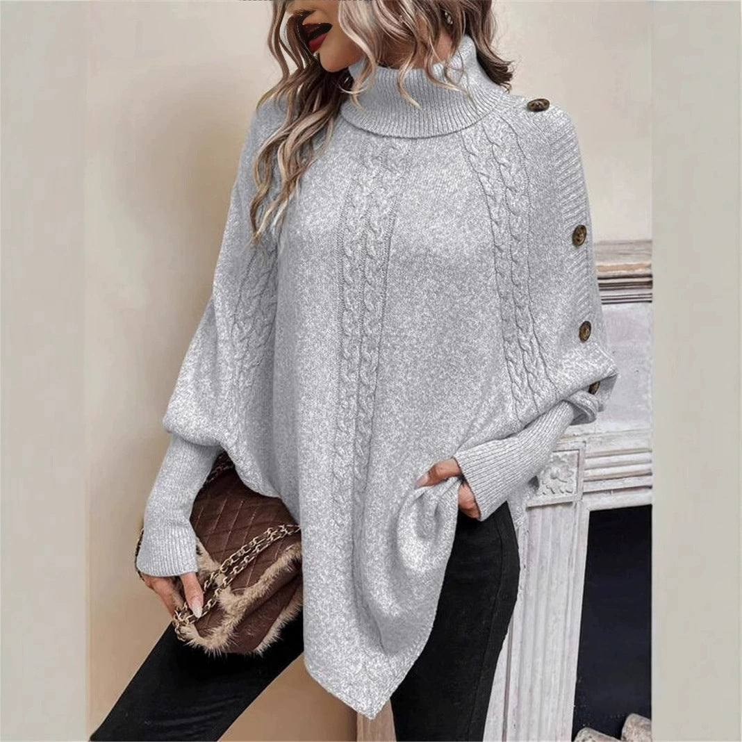 Kvinders hyggelige strikket sweater med rullekrave og knapdetaljer Stilla