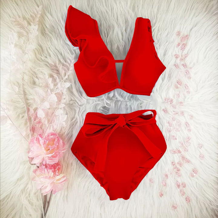 Dame bikini-sæt med høj talje og elegante flæser Stilla