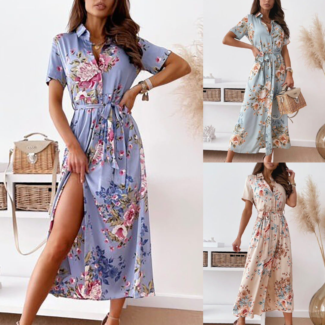 Dame Floral Print Midi Skjortekjole Stilla