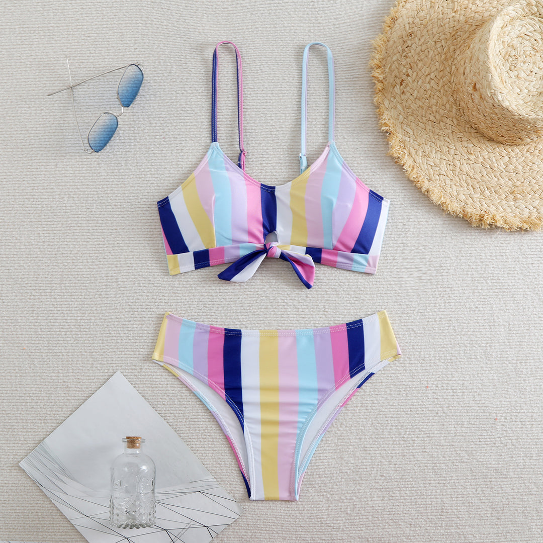 Dame bandeau-bikini med justerbare stropper og knude-detalje Skovae