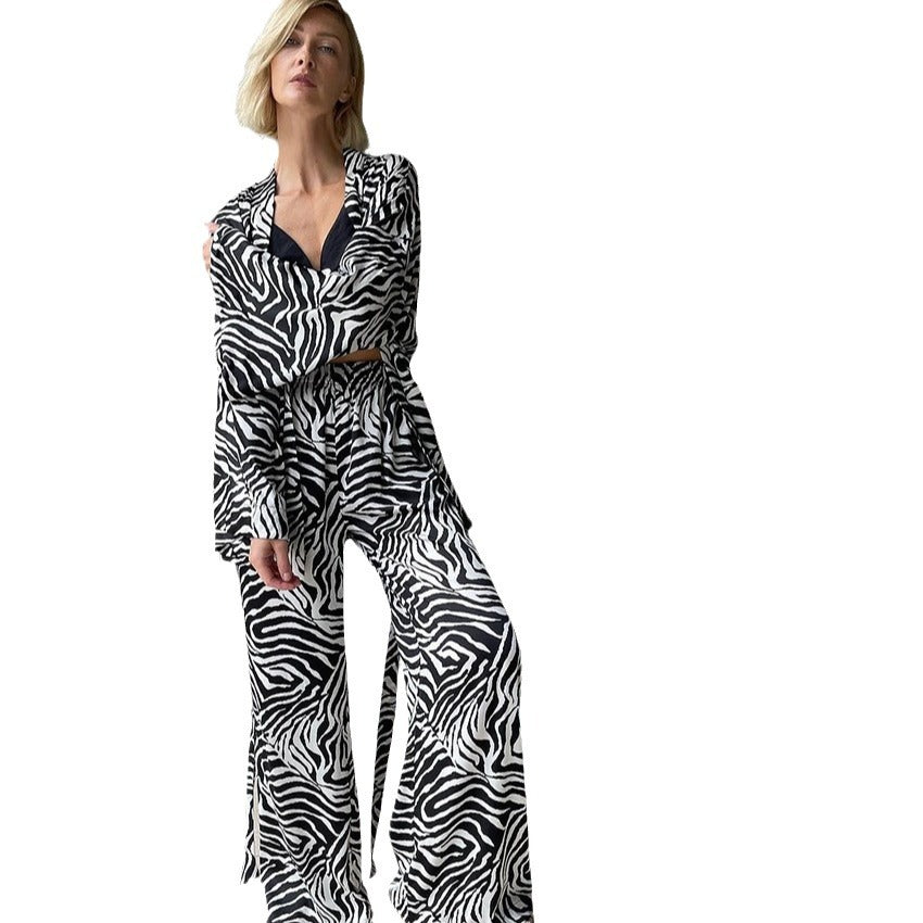 Dame Elegant Strand-Outfit i Zebra-Print Stilla