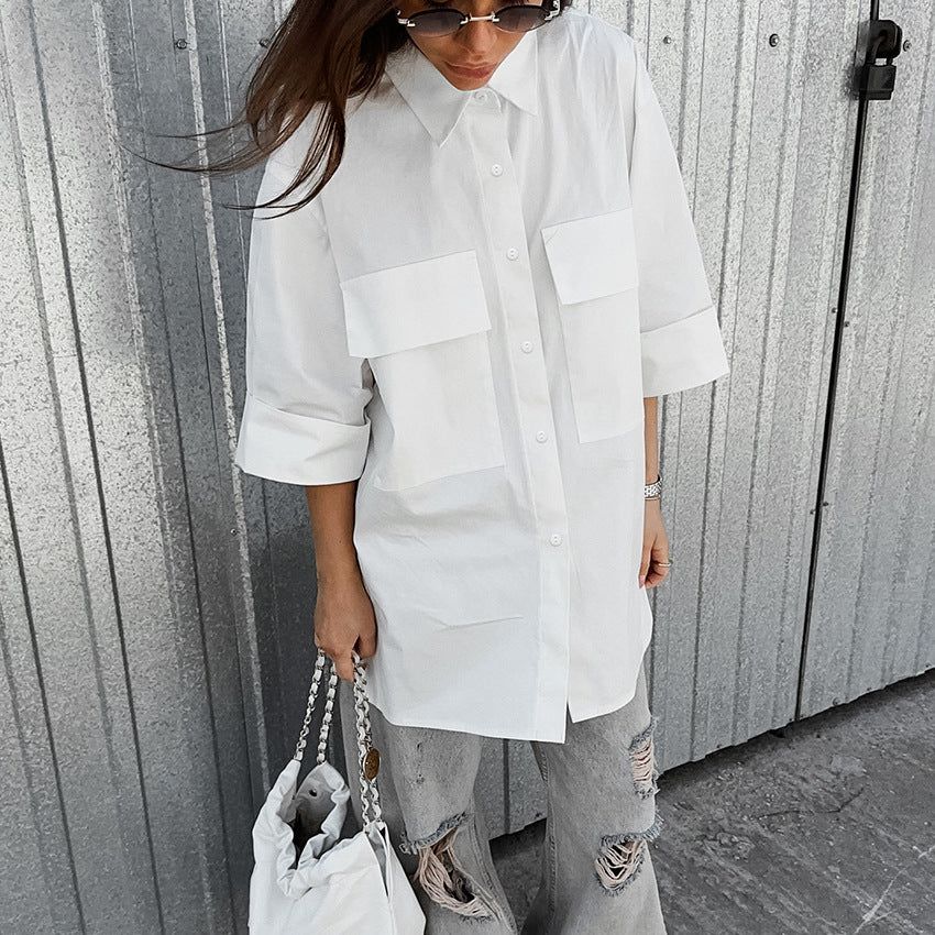 Dame Oversized Skjorte med praktiske brystlommer og casual snit Stilla