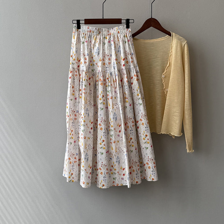 Dame maxiskørter med floralt design og elastisk talje Stilla