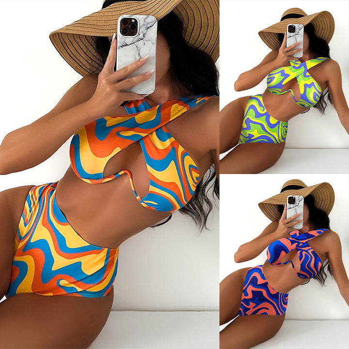 Dame bikini sæt med asymmetrisk design og høj talje Skovae