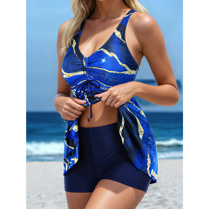 Dame elegant Tankini med moderigtigt flæse-design og sporty shorts Stilla