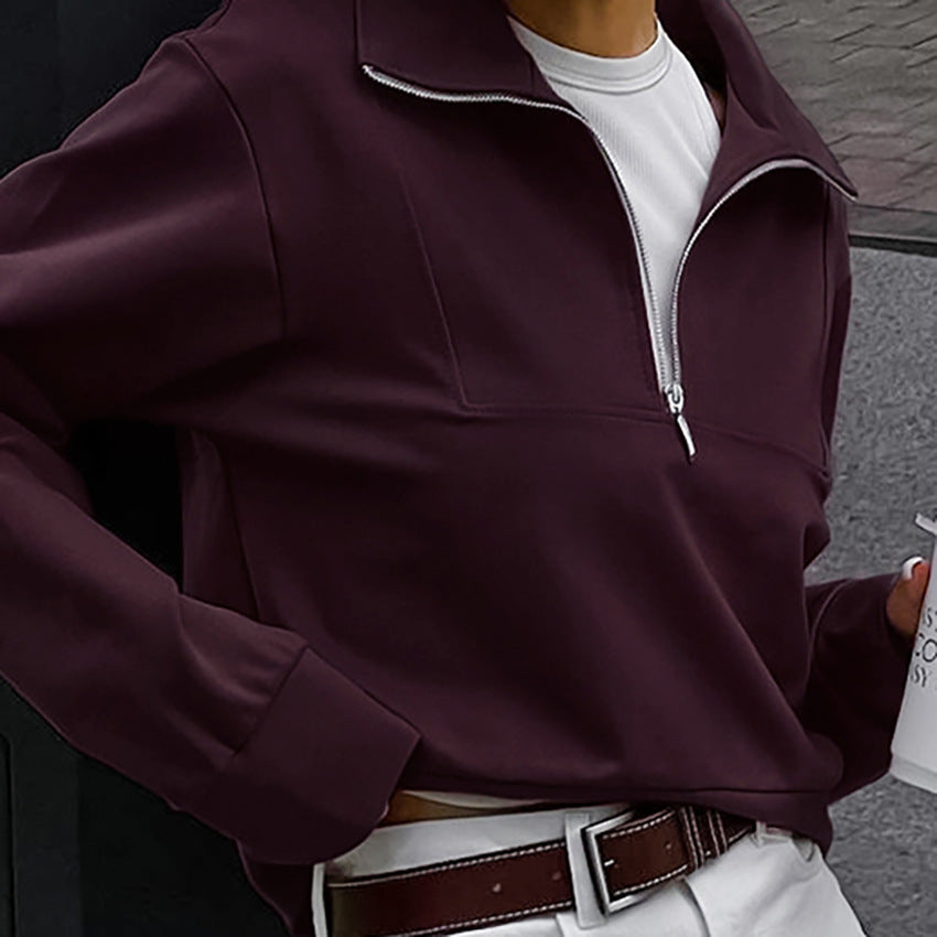 Dame Oversized Sweatshirt med kort lynlås og afslappet pasform Stilla