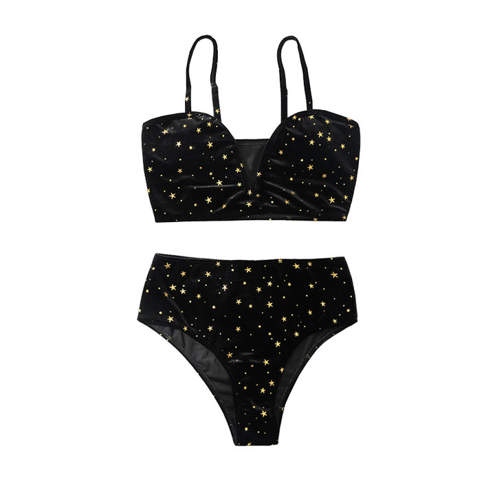 Damehøjtaljeret bikini med glamourøst stjernemotiv Skovae