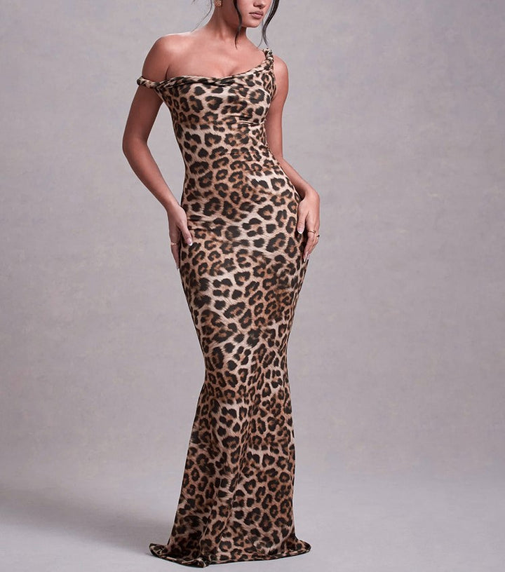 Damer Off-Shoulder Leopardmønster Maxi Kjole Stilla