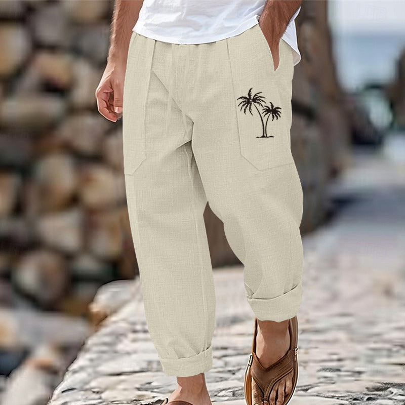 Herrer casual strandbukser med praktiske lommer og stilfuld palmeprint Stilla