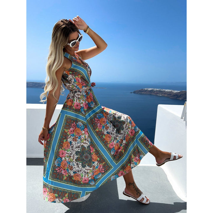 Dame Floral Print Maxi Kjole med stilfuld Bindebælte Stilla
