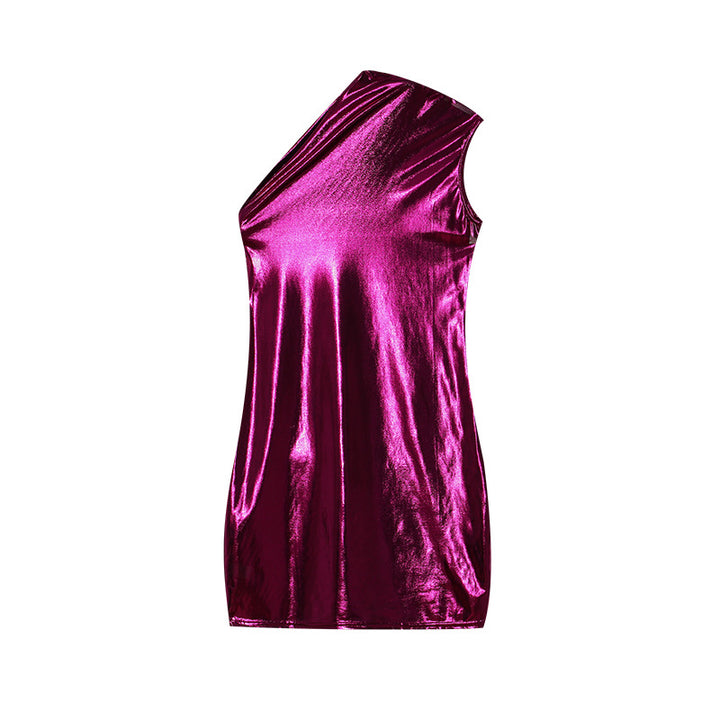 Dame Metallic asymmetrisk Shift-kjole Stilla