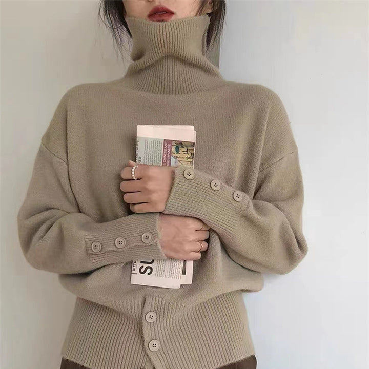 Kvinderne hyggelige turtleneck sweater med knapdetaljer Stilla