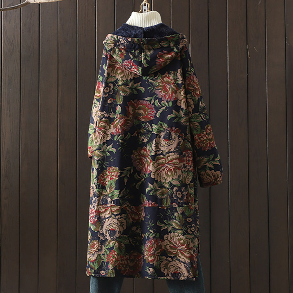 Stilla | Lang Vintage Frakke Med Blomsterprint