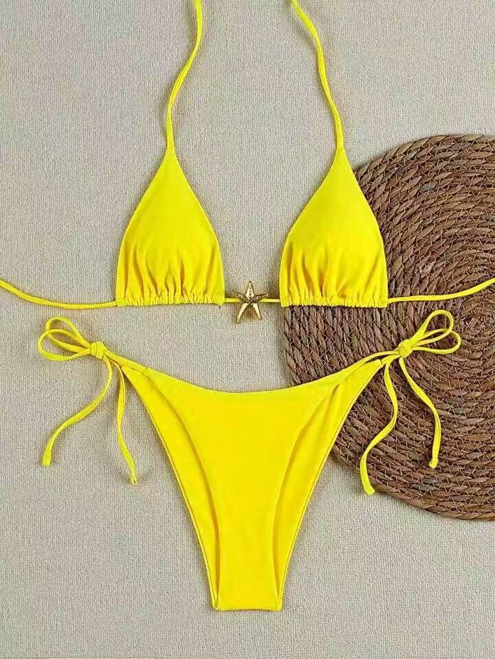 Dame Bikini-sæt med justerbar trekant-top og høj taljebukser Skovae