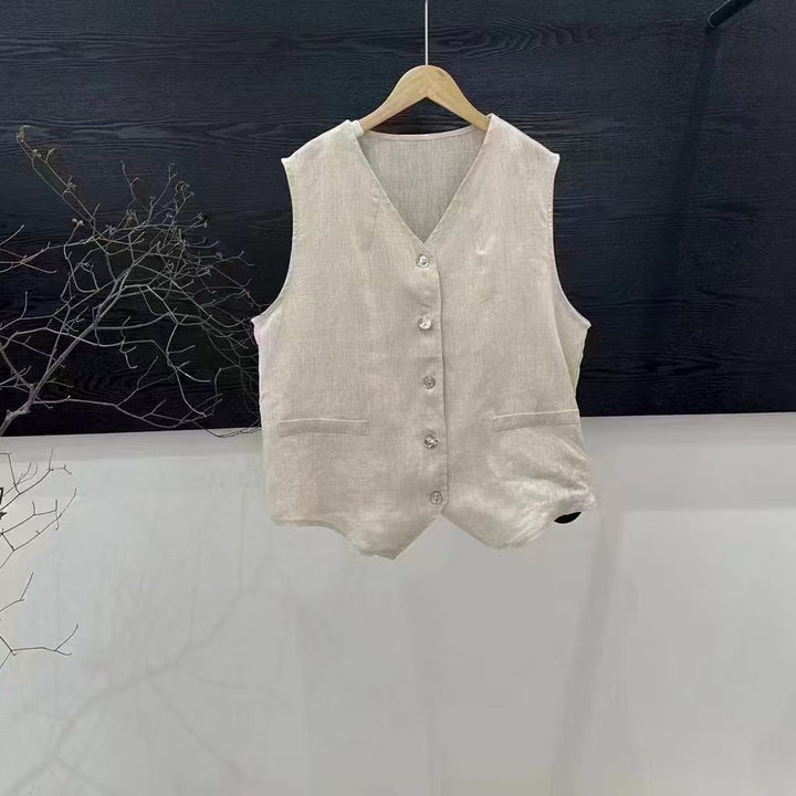 Dame Casual Linned Knap-Op Vest Stilla