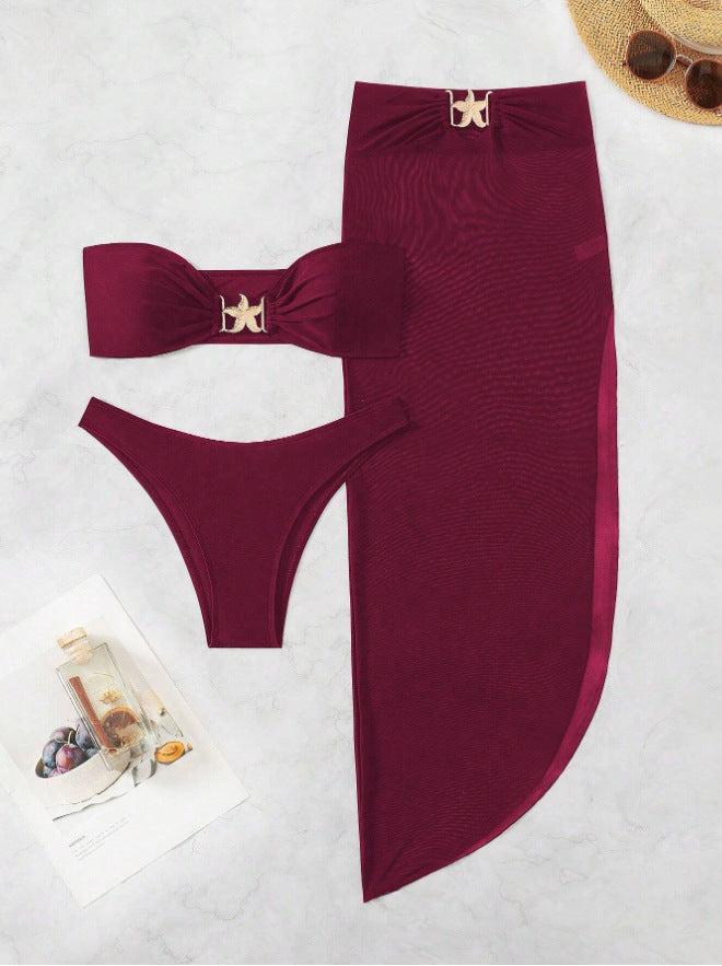 Dame bandeau-bikini med elegante snørredetaljer og høj udskæring Skovae