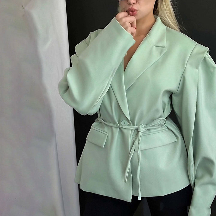 Kvinders oversized blazer med talje bælte og elegante puffærmer Stilla