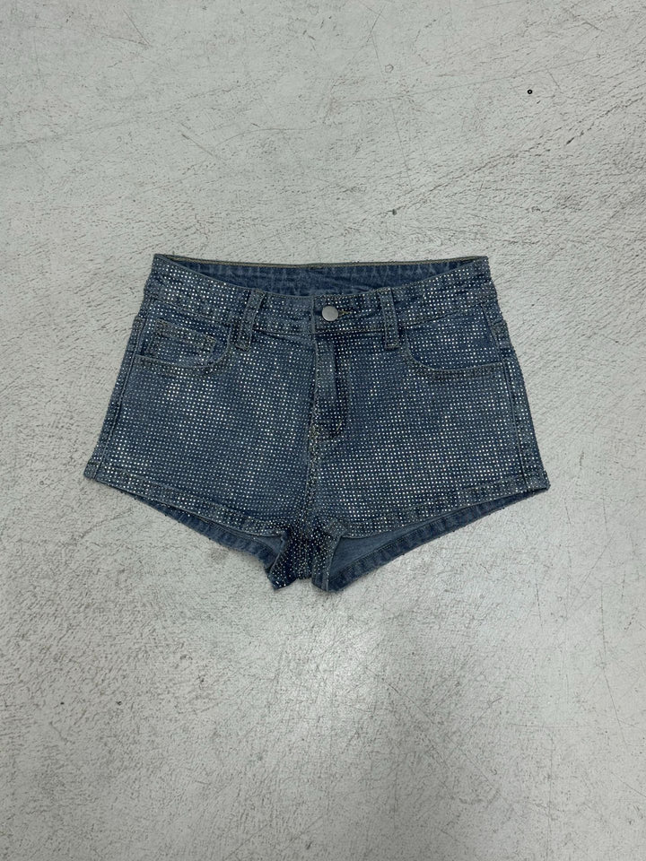 Dame Glitrende Denim-Shorts med glitrende accenter Skovae