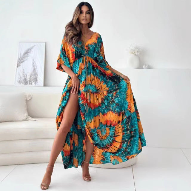 Dame Maxi-Kaftan med blomster mønster og side split Stilla