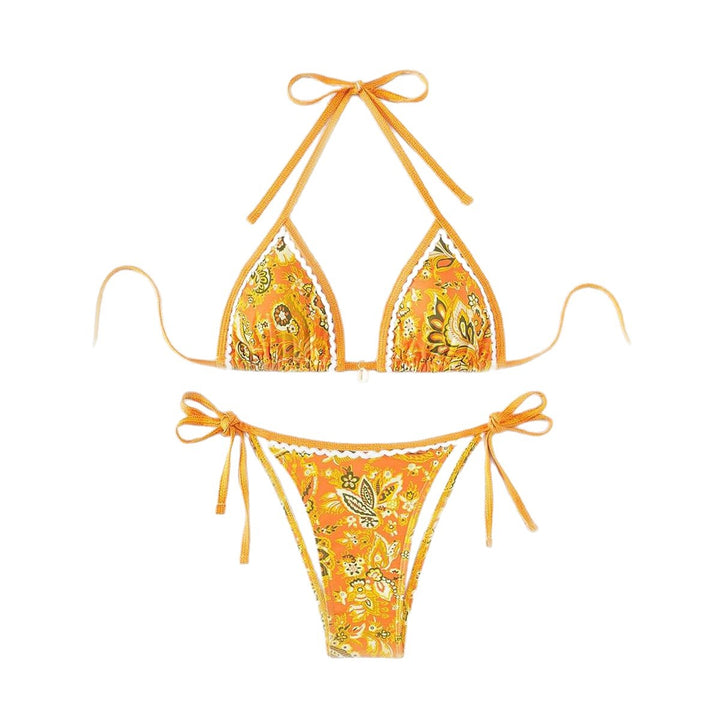 Dame Triangel-Bikini-Sæt med justerbare bindebånd og blomstermotiv Skovae