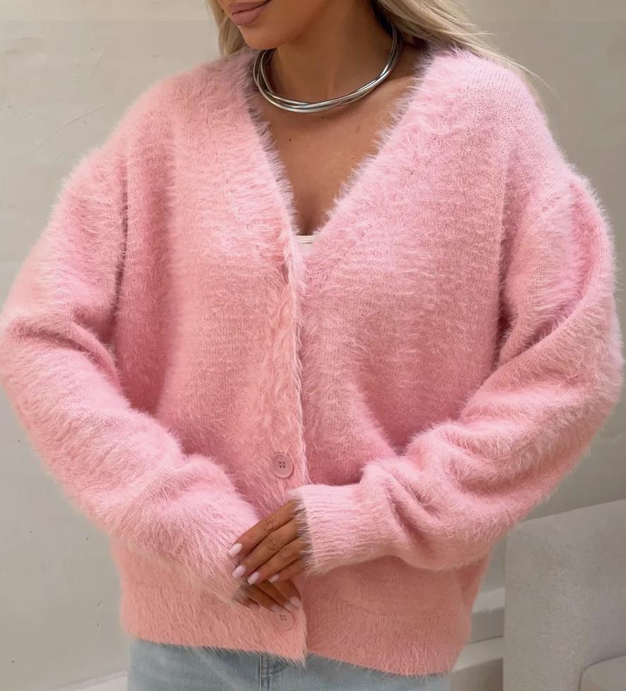 Dame Lunt strik-cardigan med knapliste og fin tekstur Stilla