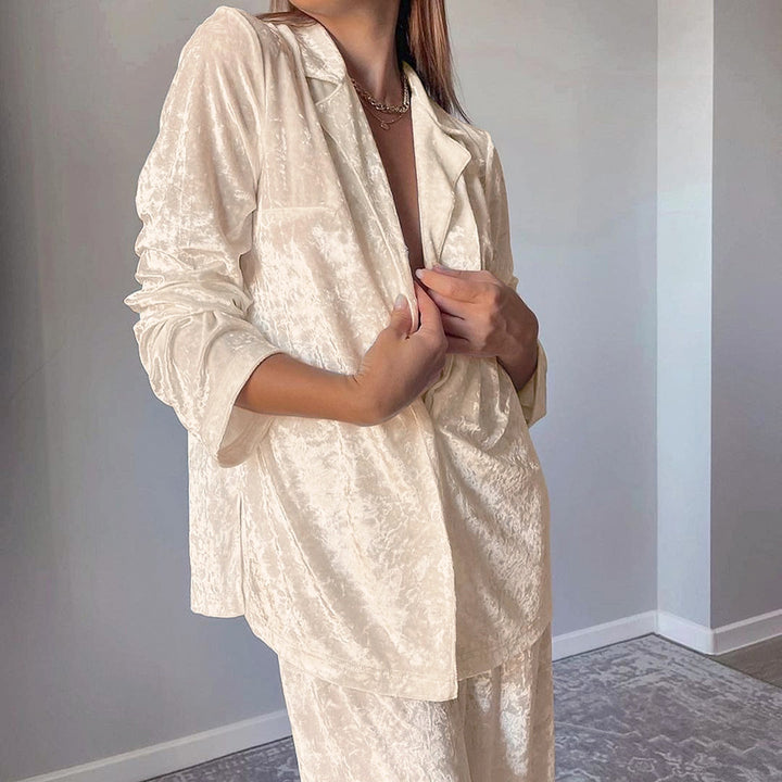 Dame luksuriøst velour loungewear sæt med bred pasform Stilla