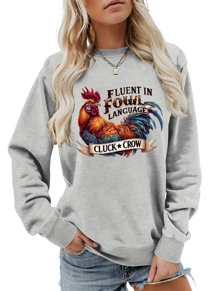Kvinders sweatshirt med humoristisk kyllingemotiv og behagelig pasform Stilla
