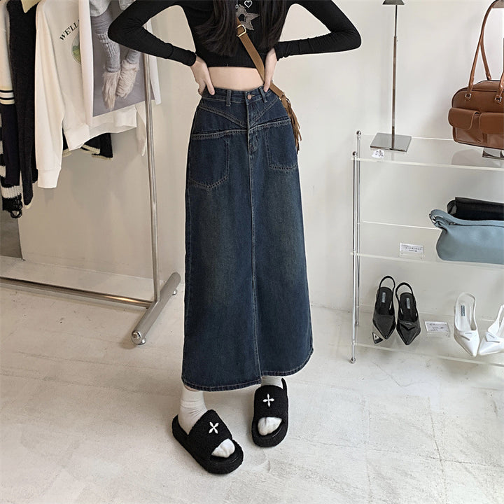 Dame Jeans Nederdel med Høj Slid Stilla
