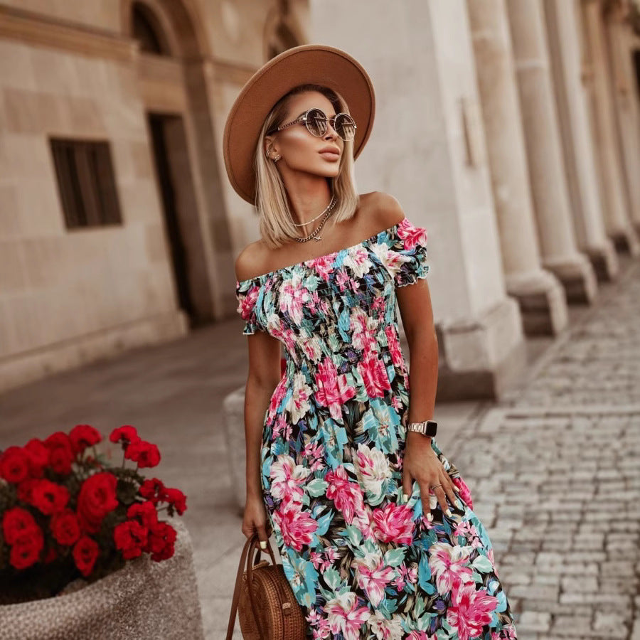 Dame Off-Shoulder Blomsterprint Maxikjole Stilla