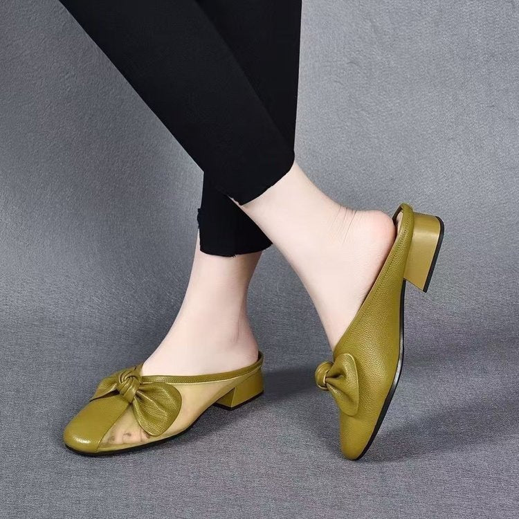 Dame elegante mules med moderigtigt sløjfedetalje og komfortabel blokhæl Stilla