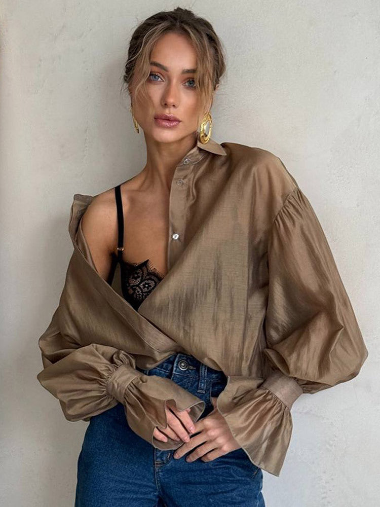 Dame fritidsbluse med voluminøse ærmer Stilla