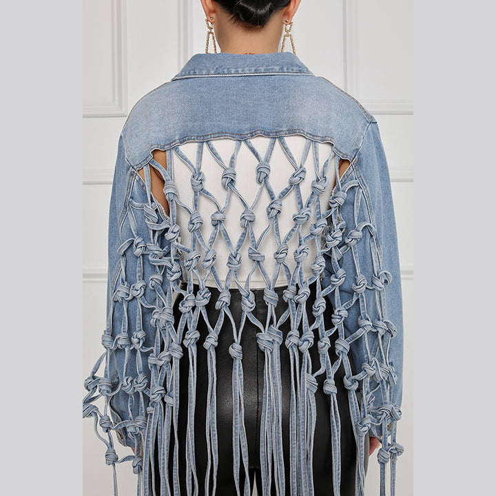 Dame Denim-Jakke med innovativ snøredesign Stilla