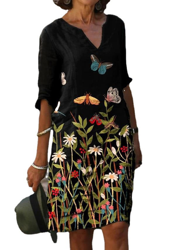Kvinder Elegant Bohemian Trykt Shift Kjole Stilla