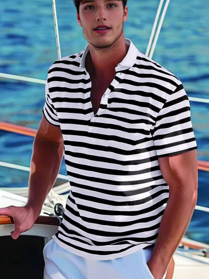 Herrer polo shirt med moderne nautisk stribe og kort stående krave Stilla